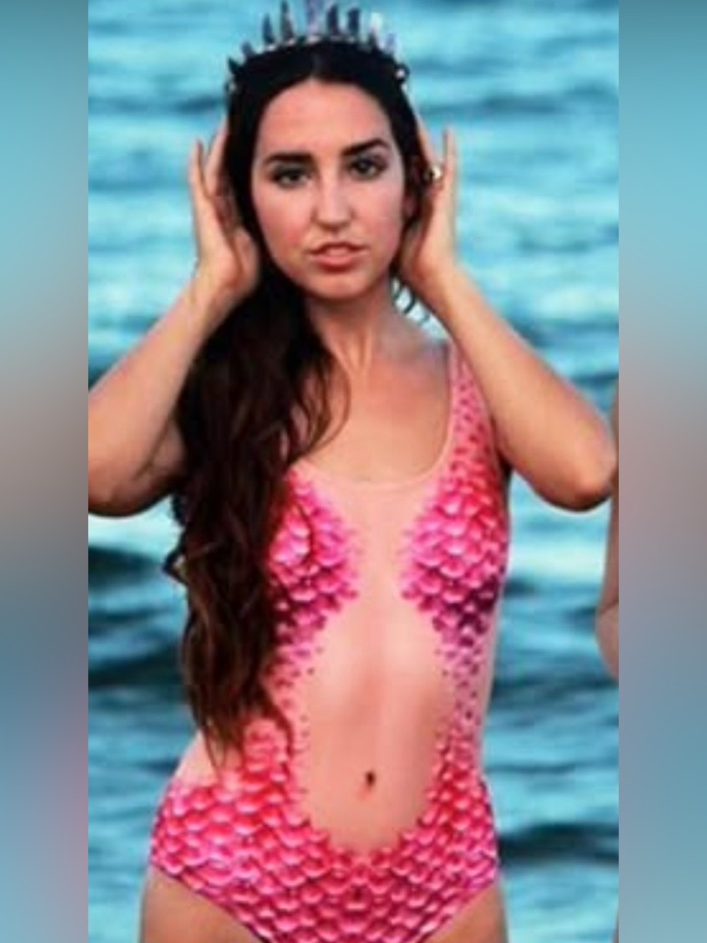 New Pink Mermaid-Scale One-Piece Illusion Swimsuit Xl